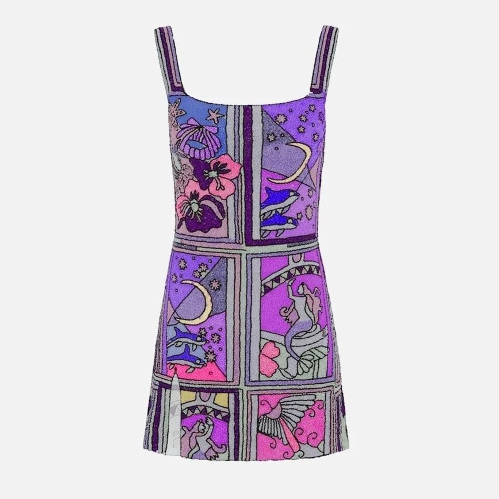 Oceanus Talia Hand beaded Multi-Colored crystal party dress - medium